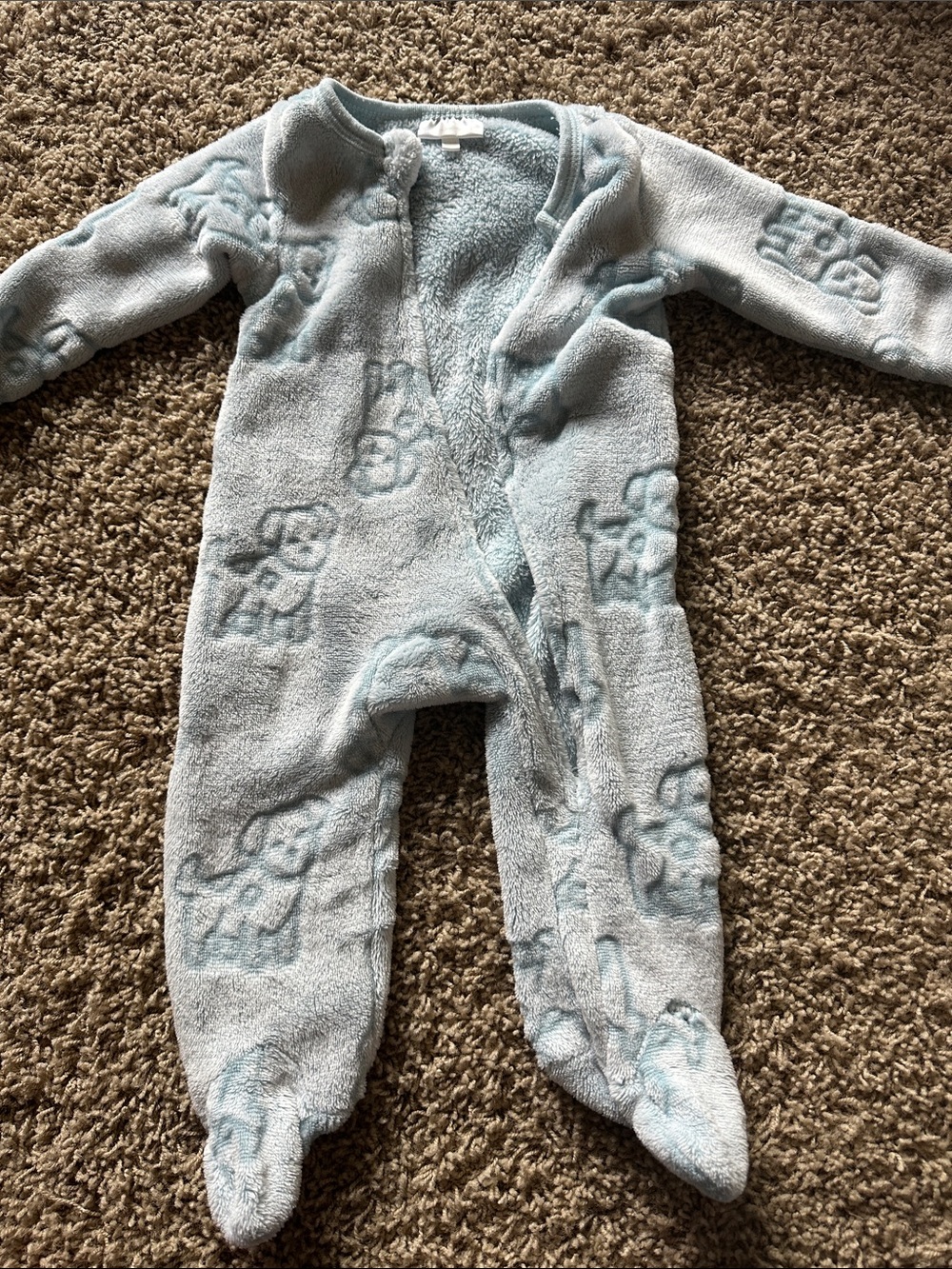 Soft Blue Plush Baby One-Piece Footed Romper